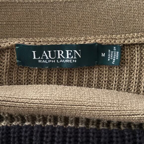 LAUREN RALPH LAUREN 100% Cotton Stripe Grommet Lace Short Slv Sweater Preppy M - Picture 3 of 5